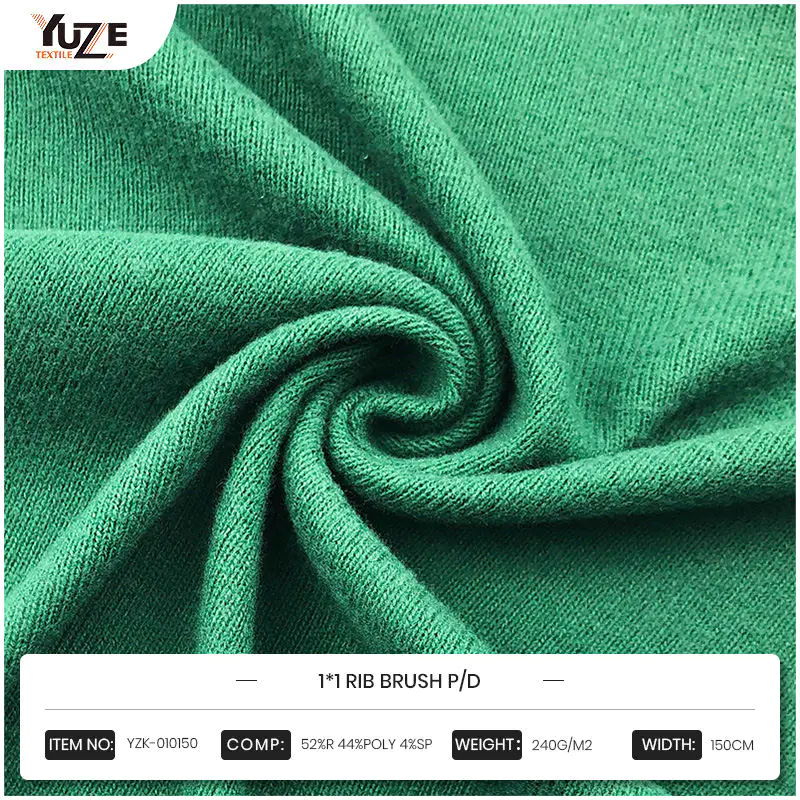 Recyklovaný polyester a zelené textil: YZK-010150 1*1 Rib Brush P/D Tkanina Vedie trend ochrany životného prostredia